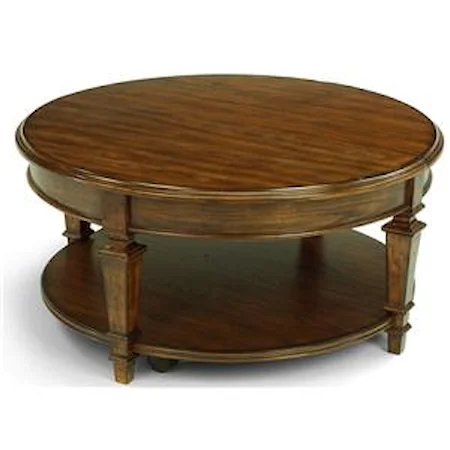Round Wood Cocktail Table with Lift Top on Casters